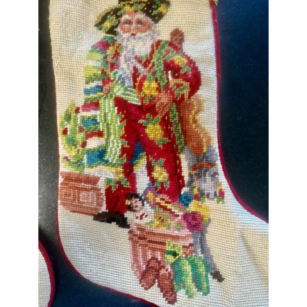 Dillard's Needlepoint Hand Embroidered Christmas Mexican Sombrero Santa Vintage